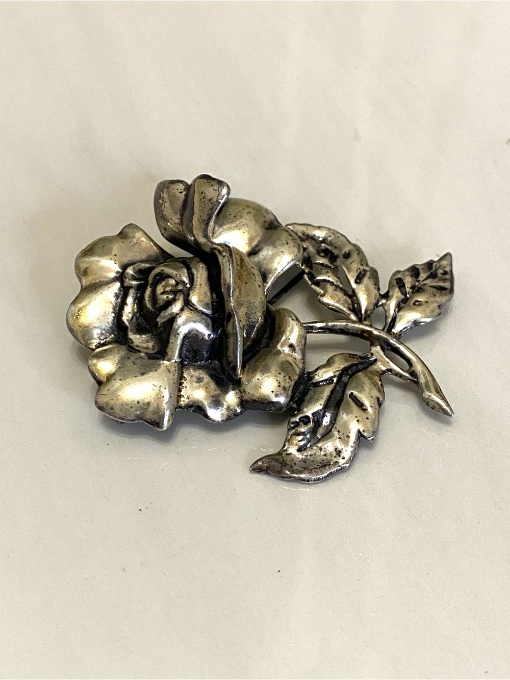 Vintage Sterling Silver Rose Brooch 925 1940’s